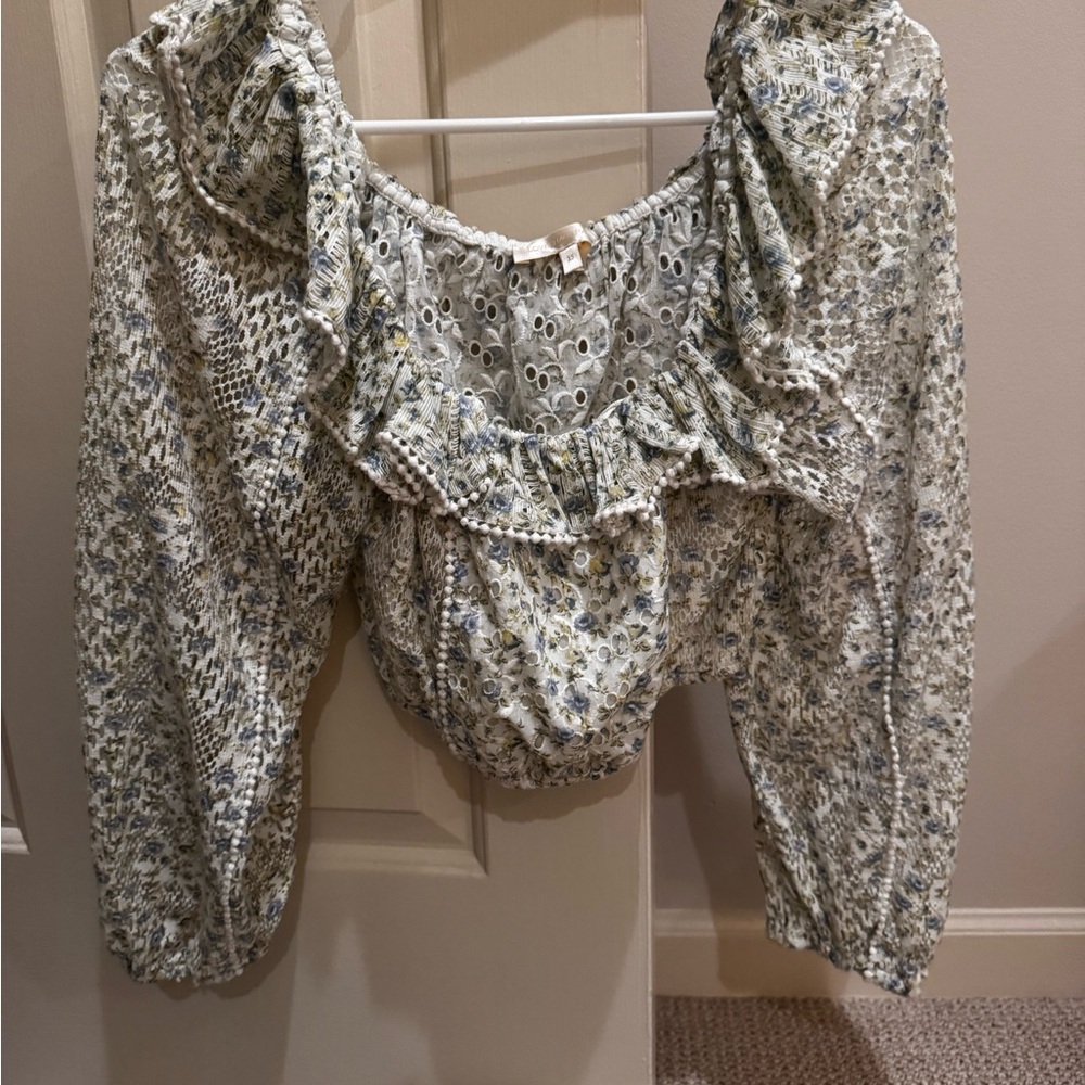 LoveShackFancy Blue Floral Crop Top